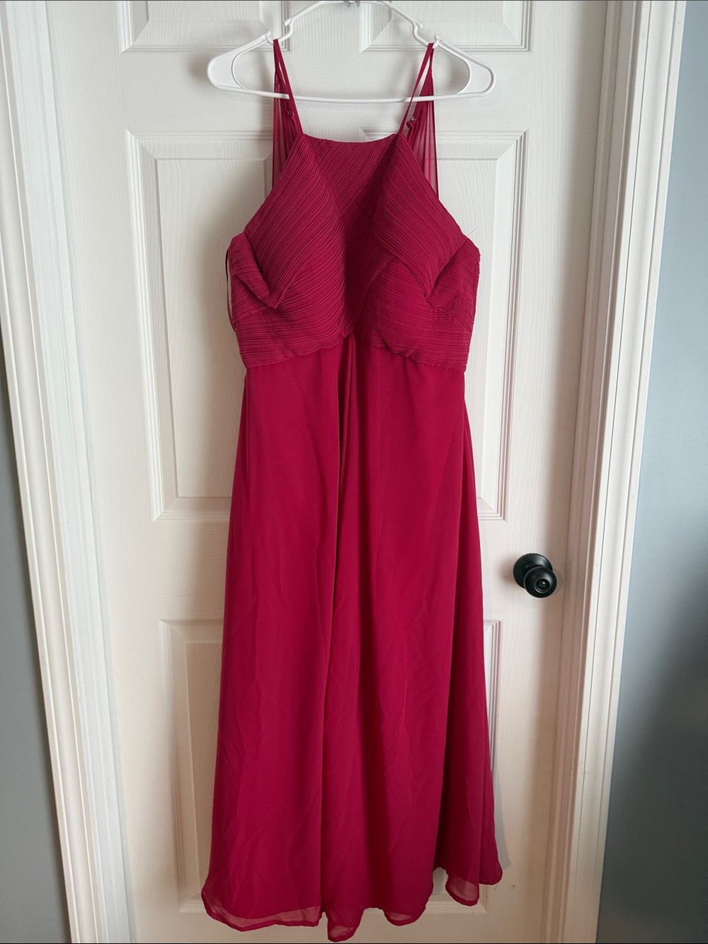 Fuchsia Halter Maxi Dress with Pleated Bodice